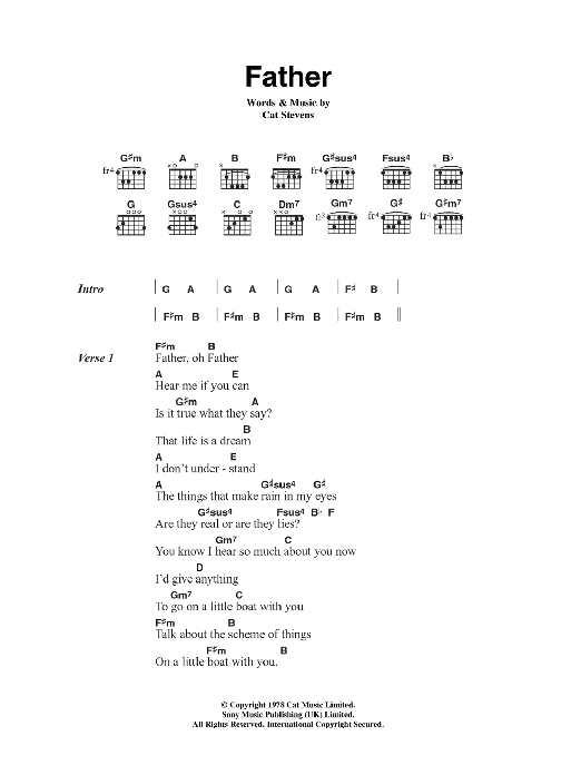 Download Cat Stevens Father Sheet Music and learn how to play Lyrics & Chords PDF digital score in minutes