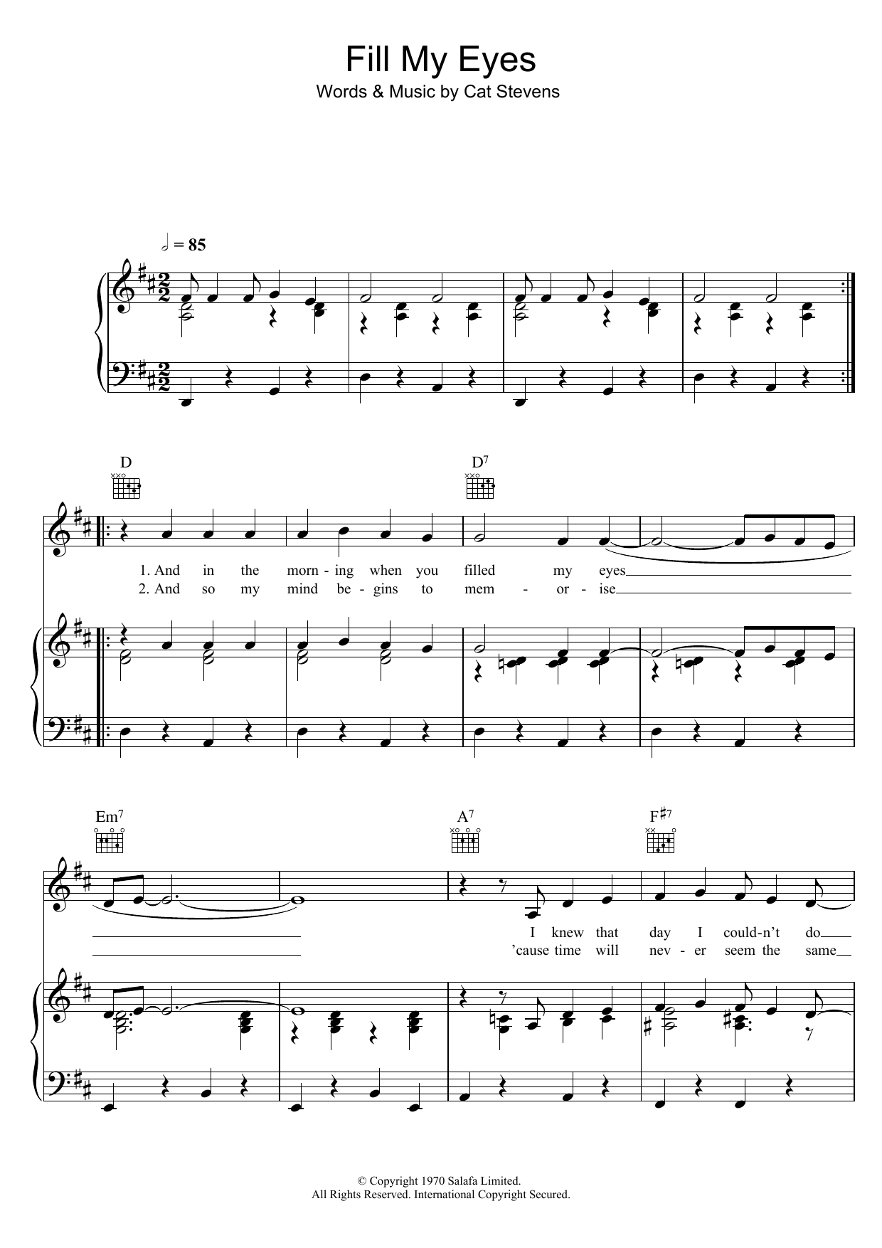 Download Cat Stevens Fill My Eyes Sheet Music and learn how to play Lyrics & Chords PDF digital score in minutes