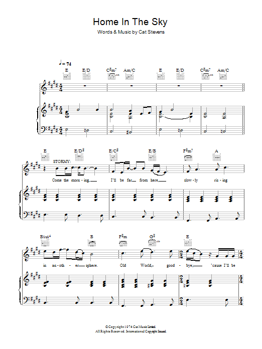 Download Cat Stevens Home In The Sky (from the musical 'Moonshadow') Sheet Music and learn how to play Piano, Vocal & Guitar PDF digital score in minutes