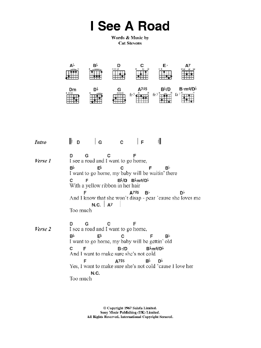Download Cat Stevens I See A Road Sheet Music and learn how to play Lyrics & Chords PDF digital score in minutes