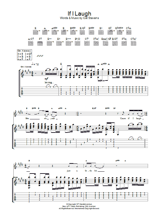 Download Cat Stevens If I Laugh Sheet Music and learn how to play Guitar Tab PDF digital score in minutes
