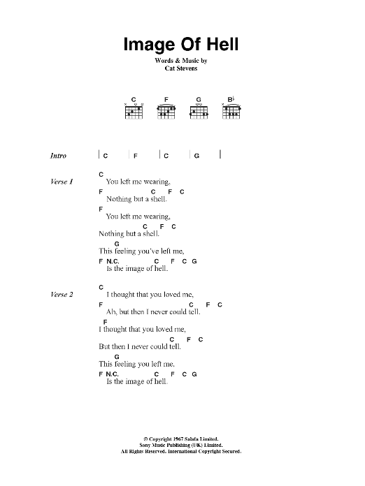 Download Cat Stevens Image Of Hell Sheet Music and learn how to play Lyrics & Chords PDF digital score in minutes