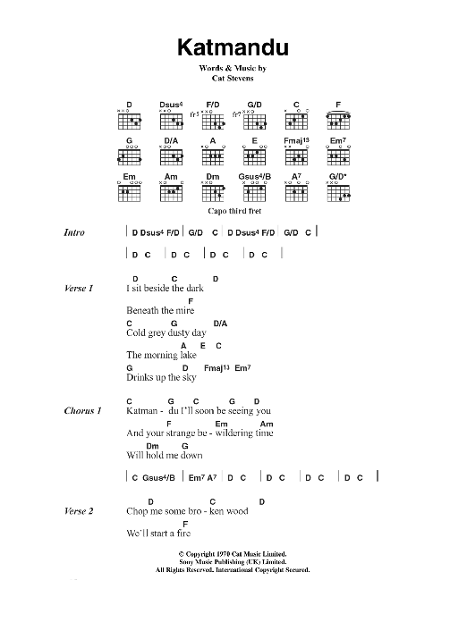 Download Cat Stevens Katmandu Sheet Music and learn how to play Lyrics & Chords PDF digital score in minutes