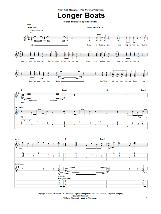 Download Cat Stevens Longer Boats (from the musical 'Moonshadow') Sheet Music and learn how to play Piano, Vocal & Guitar PDF digital score in minutes
