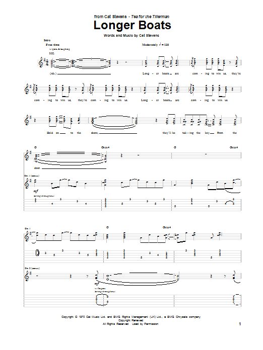 Download Cat Stevens Longer Boats Sheet Music and learn how to play Lyrics & Chords PDF digital score in minutes