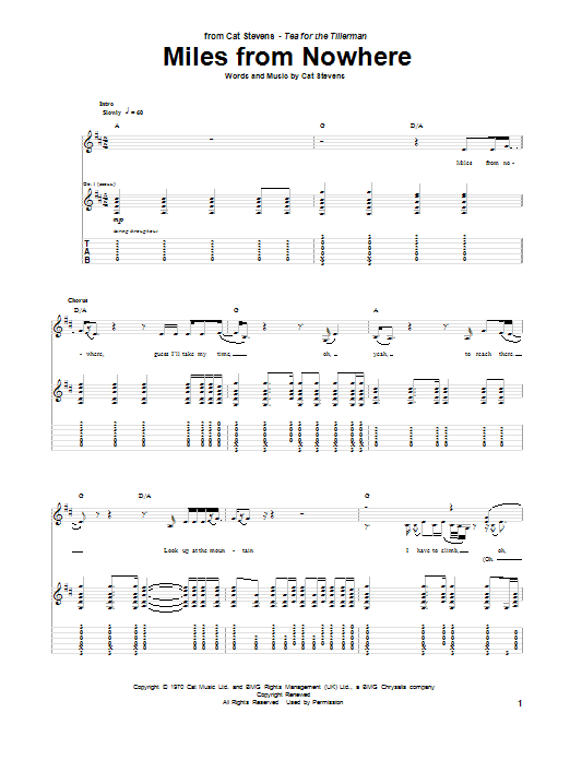 Download Cat Stevens Miles From Nowhere Sheet Music and learn how to play Lyrics & Chords PDF digital score in minutes