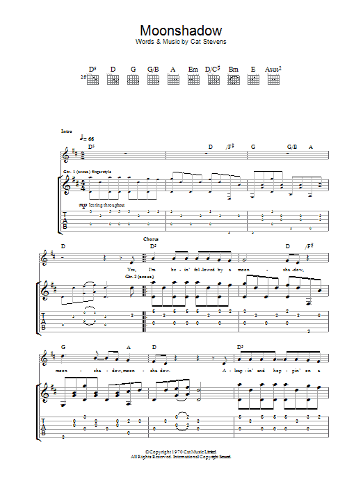 Download Cat Stevens Moonshadow Sheet Music and learn how to play Lyrics Only PDF digital score in minutes