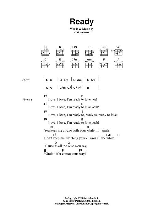Download Cat Stevens Ready Sheet Music and learn how to play Lyrics & Chords PDF digital score in minutes