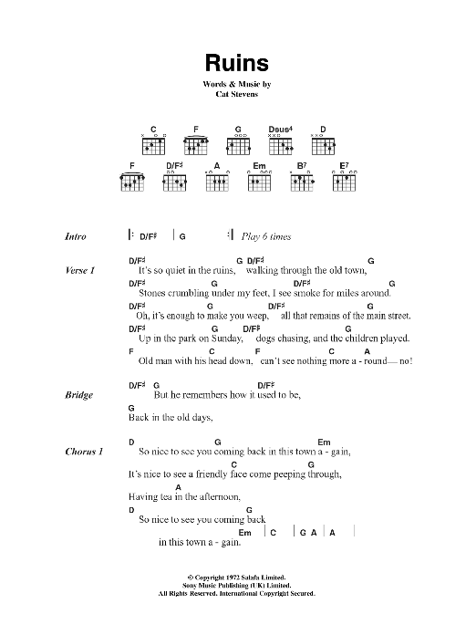 Download Cat Stevens Ruins Sheet Music and learn how to play Lyrics & Chords PDF digital score in minutes