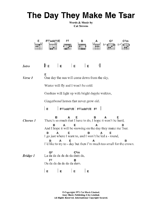 Download Cat Stevens The Day They Make Me Tsar Sheet Music and learn how to play Lyrics & Chords PDF digital score in minutes