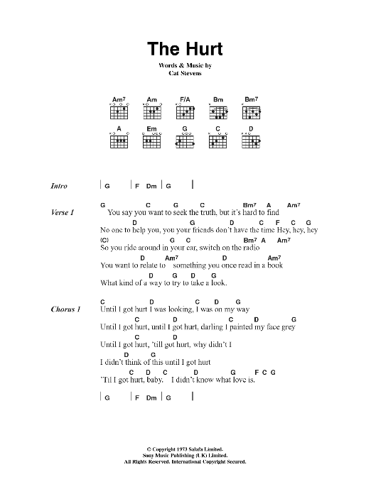 Download Cat Stevens The Hurt Sheet Music and learn how to play Lyrics & Chords PDF digital score in minutes