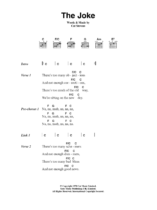 Download Cat Stevens The Joke Sheet Music and learn how to play Lyrics & Chords PDF digital score in minutes