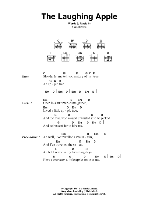 Download Cat Stevens The Laughing Apple Sheet Music and learn how to play Lyrics & Chords PDF digital score in minutes