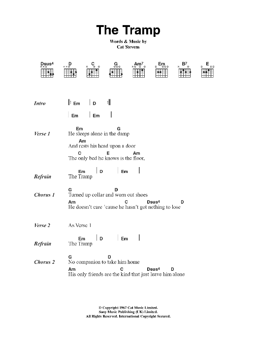 Download Cat Stevens The Tramp Sheet Music and learn how to play Lyrics & Chords PDF digital score in minutes