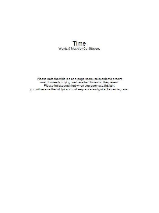 Download Cat Stevens Time Sheet Music and learn how to play Lyrics & Chords PDF digital score in minutes