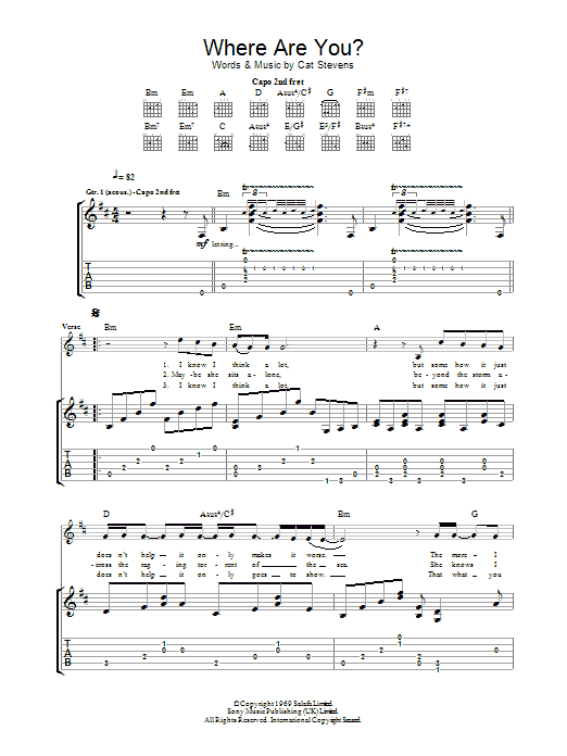 Download Cat Stevens Where Are You? Sheet Music and learn how to play Guitar Tab PDF digital score in minutes