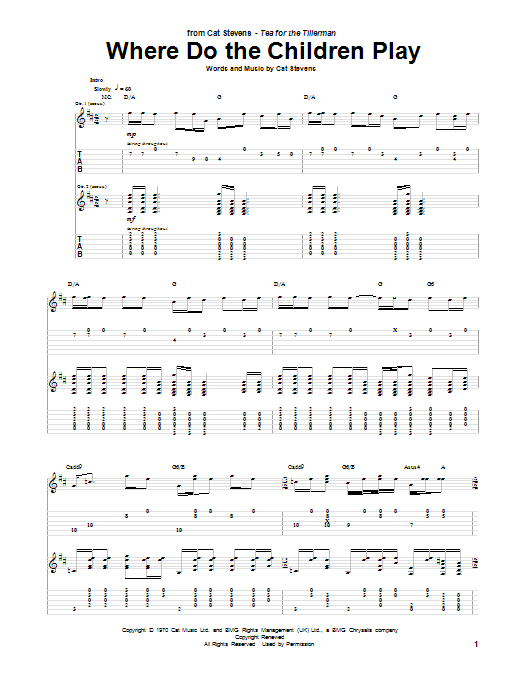 Download Cat Stevens Where Do The Children Play Sheet Music and learn how to play Lyrics & Chords PDF digital score in minutes