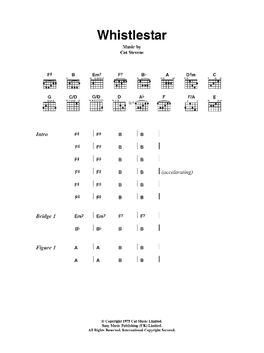 Download Cat Stevens Whistlestar Sheet Music and learn how to play Lyrics & Chords PDF digital score in minutes