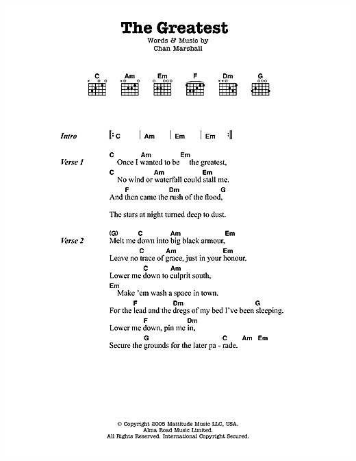 Download Cat Power The Greatest Sheet Music and learn how to play Lyrics & Chords PDF digital score in minutes