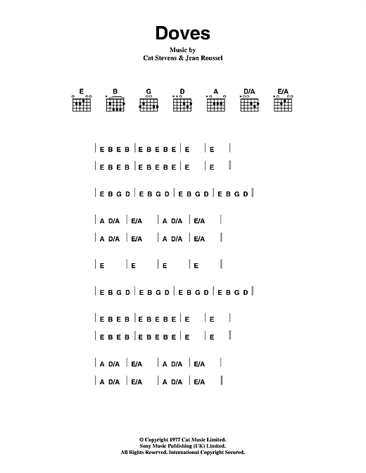 Download Cat Stevens Doves Sheet Music and learn how to play Lyrics & Chords PDF digital score in minutes