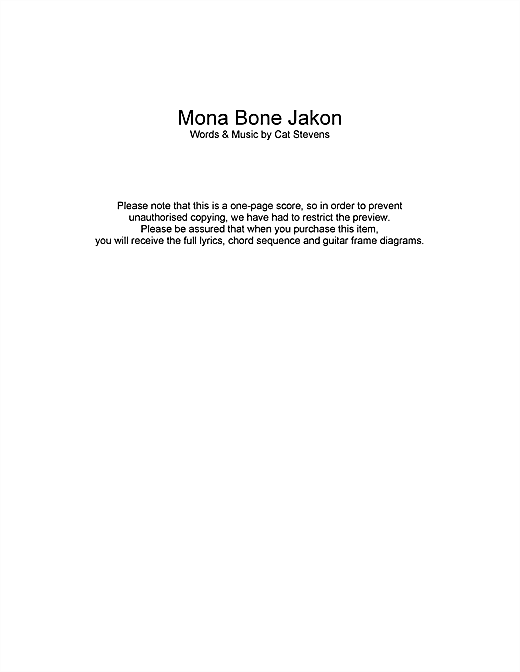 Download Cat Stevens Mona Bone Jakon Sheet Music and learn how to play Lyrics & Chords PDF digital score in minutes