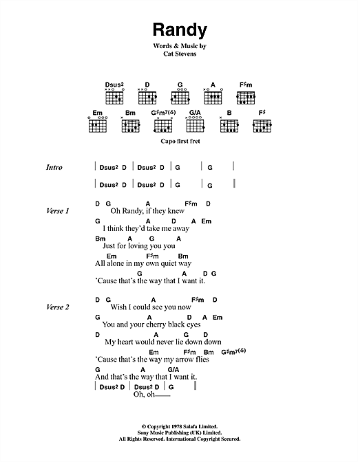 Download Cat Stevens Randy Sheet Music and learn how to play Lyrics & Chords PDF digital score in minutes