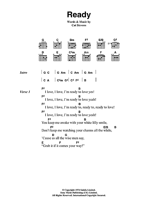 Download Cat Stevens Ready Sheet Music and learn how to play Lyrics & Chords PDF digital score in minutes