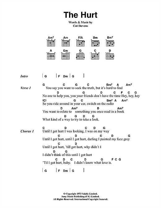 Download Cat Stevens The Hurt Sheet Music and learn how to play Lyrics & Chords PDF digital score in minutes