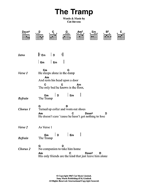 Download Cat Stevens The Tramp Sheet Music and learn how to play Lyrics & Chords PDF digital score in minutes