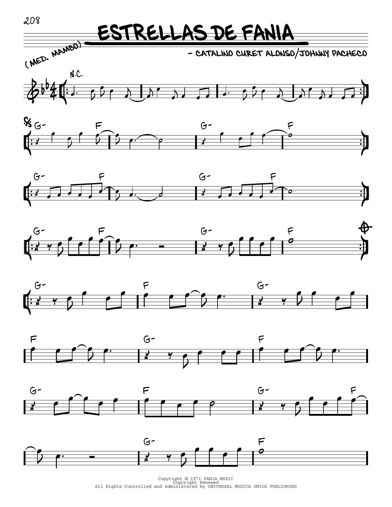 Download Catalino Curet Alonso Estrellas De Fania Sheet Music and learn how to play Real Book – Melody & Chords PDF digital score in minutes