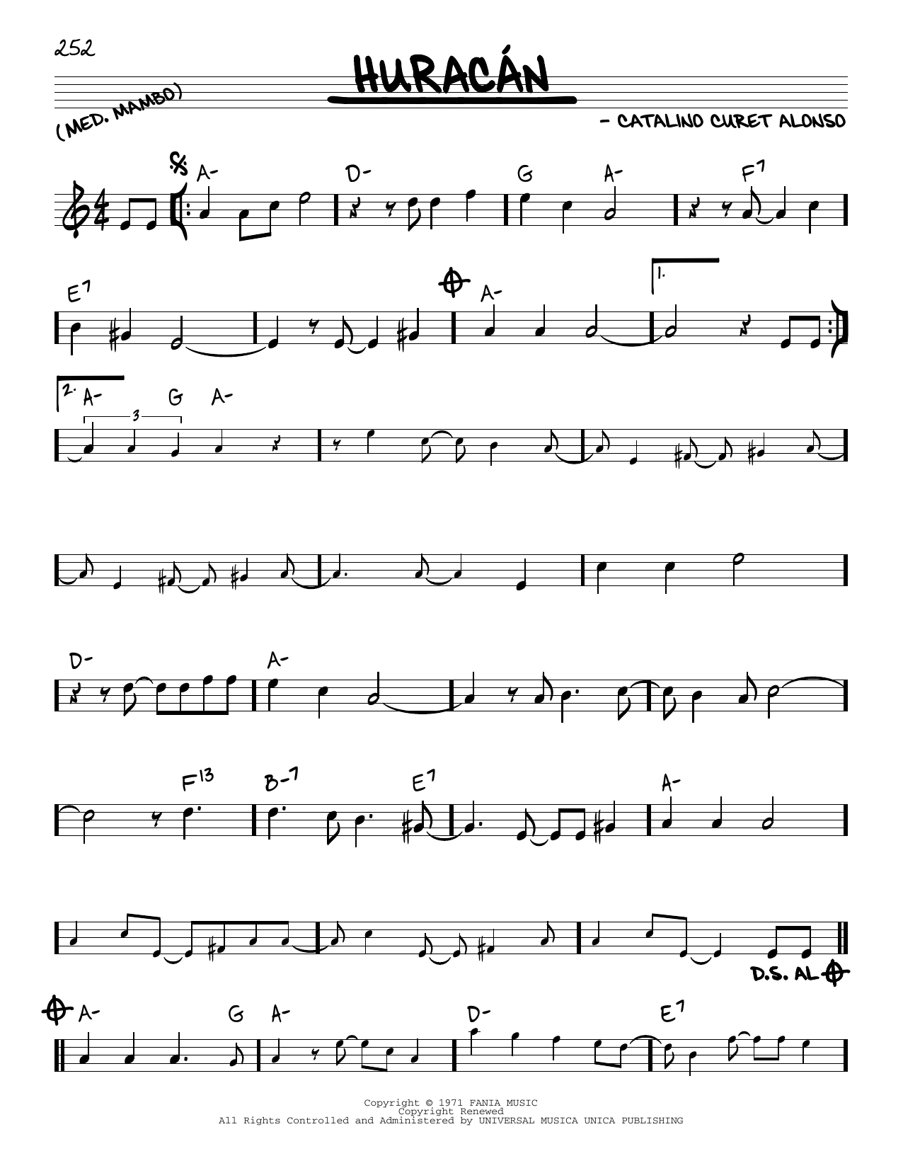 Download Catalino Curet Alonso Huracan Sheet Music and learn how to play Real Book – Melody & Chords PDF digital score in minutes