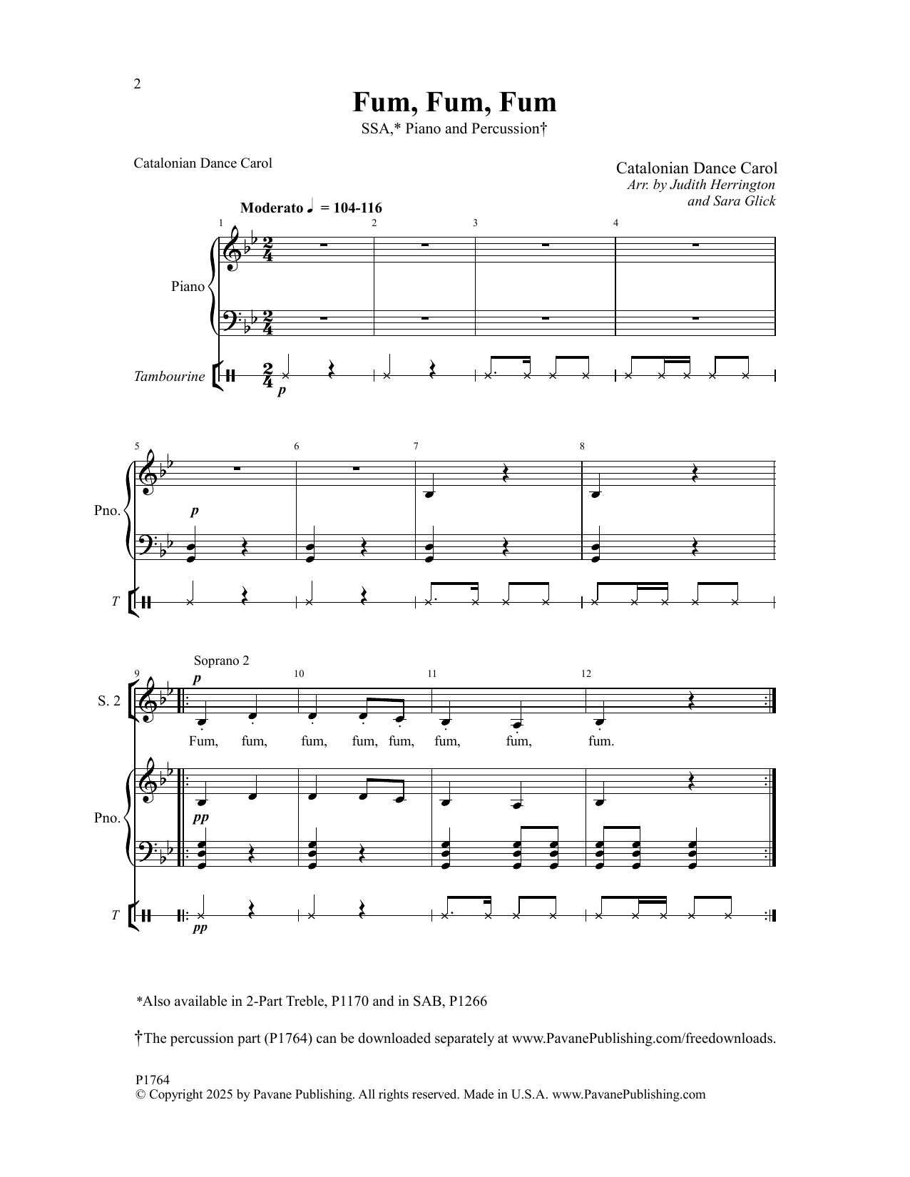 Download Catalonian Dance Carol Fum, Fum, Fum (arr. Judith Herrington and Sara Glick) Sheet Music and learn how to play SSA Choir PDF digital score in minutes