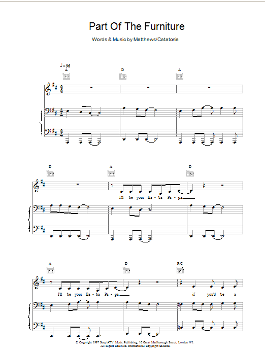 Download Catatonia Part Of The Furniture Sheet Music and learn how to play Piano, Vocal & Guitar PDF digital score in minutes