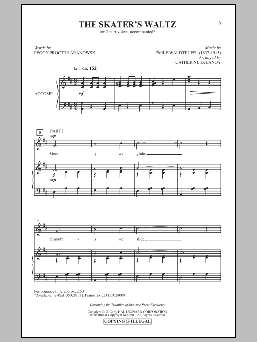 Download Catherine DeLanoy The Skater's Waltz Sheet Music and learn how to play 2-Part Choir PDF digital score in minutes