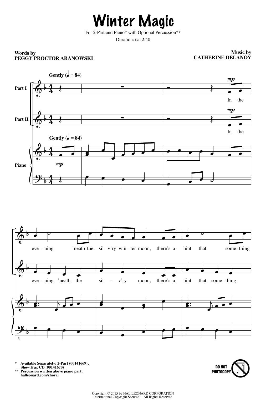 Download Catherine Delanoy Winter Magic Sheet Music and learn how to play 2-Part Choir PDF digital score in minutes