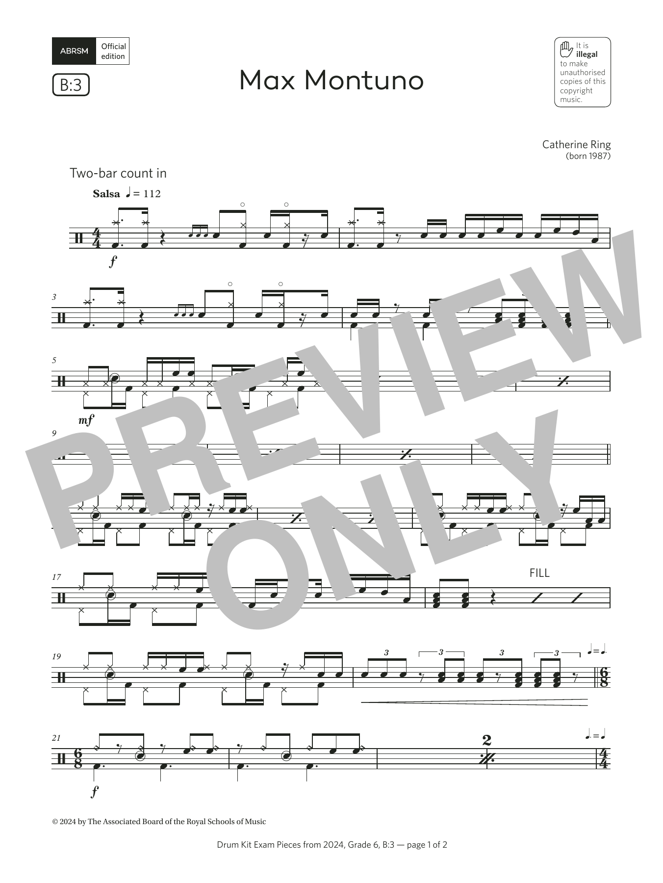 Download Catherine Ring Max Montuno (Grade 6, list B3, from the ABRSM Drum Kit Syllabus 2024) Sheet Music and learn how to play Drums PDF digital score in minutes