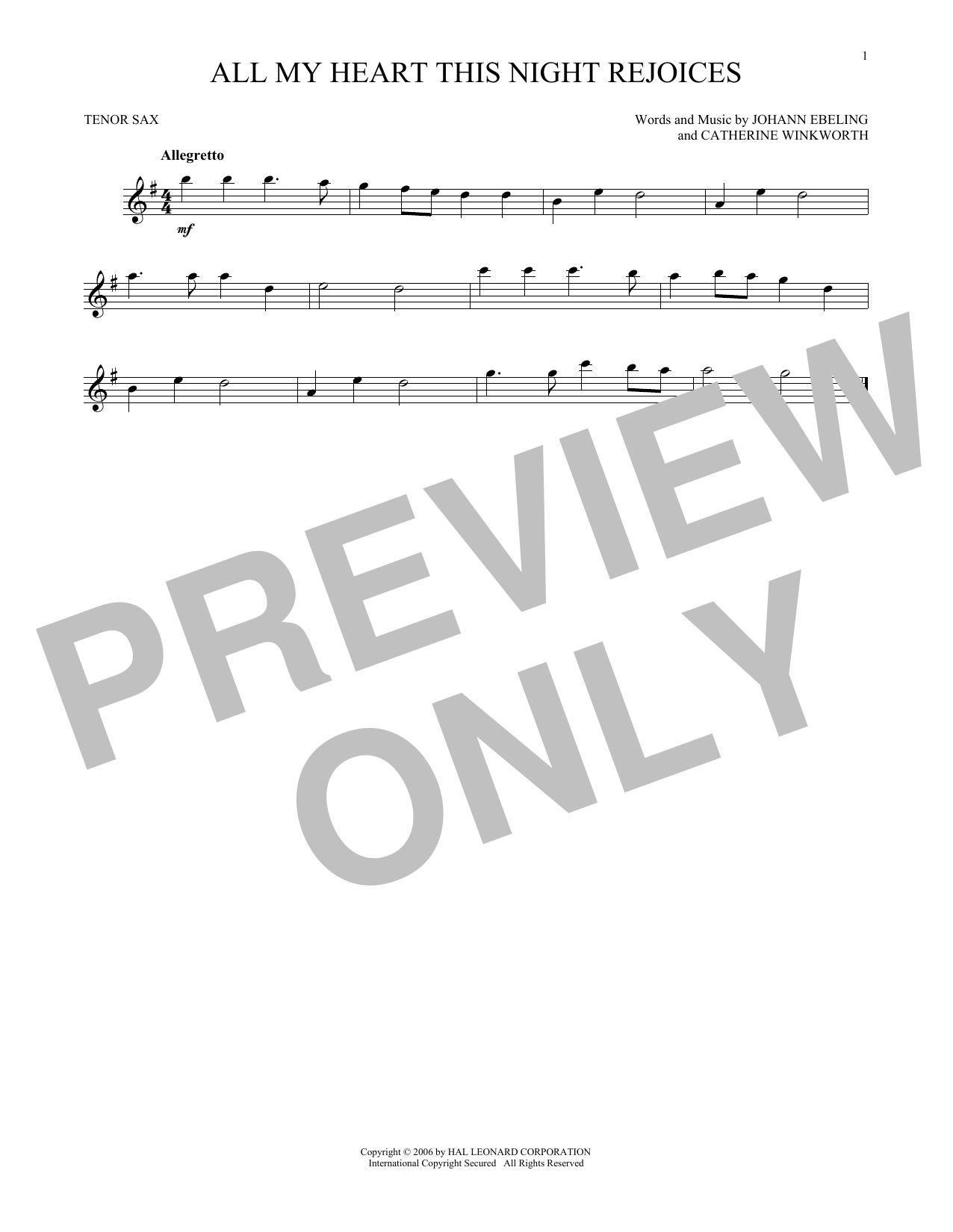 Download Catherine Winkworth All My Heart This Night Rejoices Sheet Music and learn how to play Trumpet PDF digital score in minutes