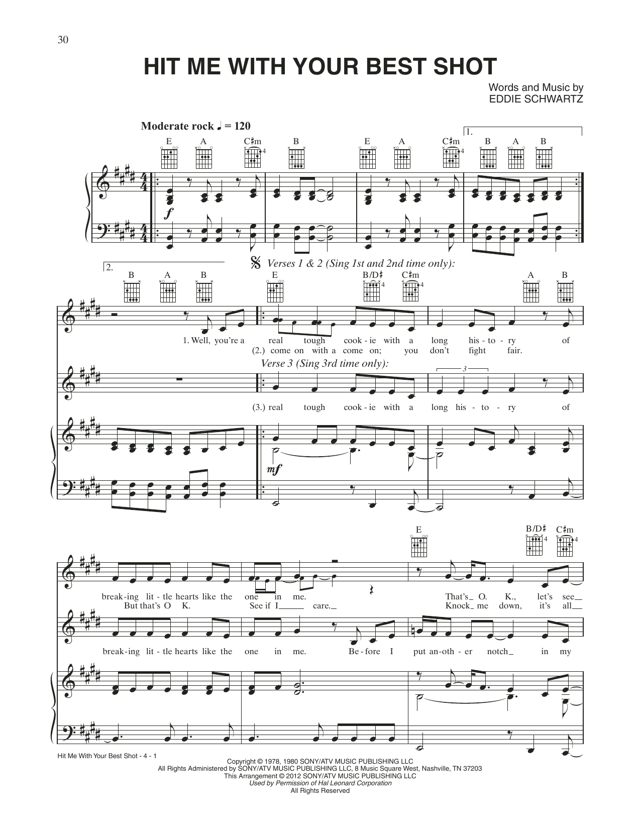 Download Catherine Zeta-Jones Hit Me With Your Best Shot (from Rock Of Ages) Sheet Music and learn how to play Piano, Vocal & Guitar Chords (Right-Hand Melody) PDF digital score in minutes