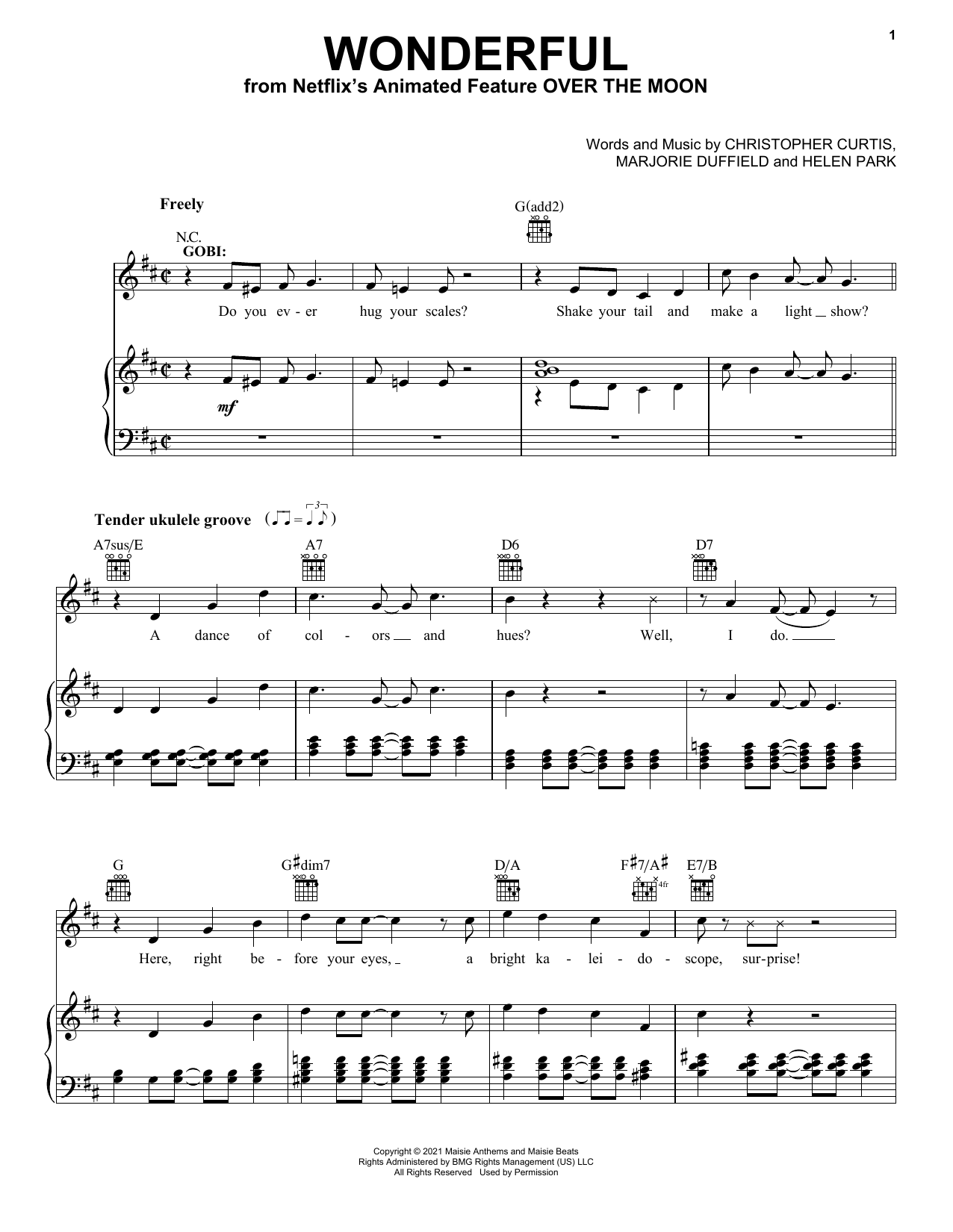Download Cathy Ang and Ken Jeong Wonderful (from Over The Moon) Sheet Music and learn how to play Piano, Vocal & Guitar Chords (Right-Hand Melody) PDF digital score in minutes