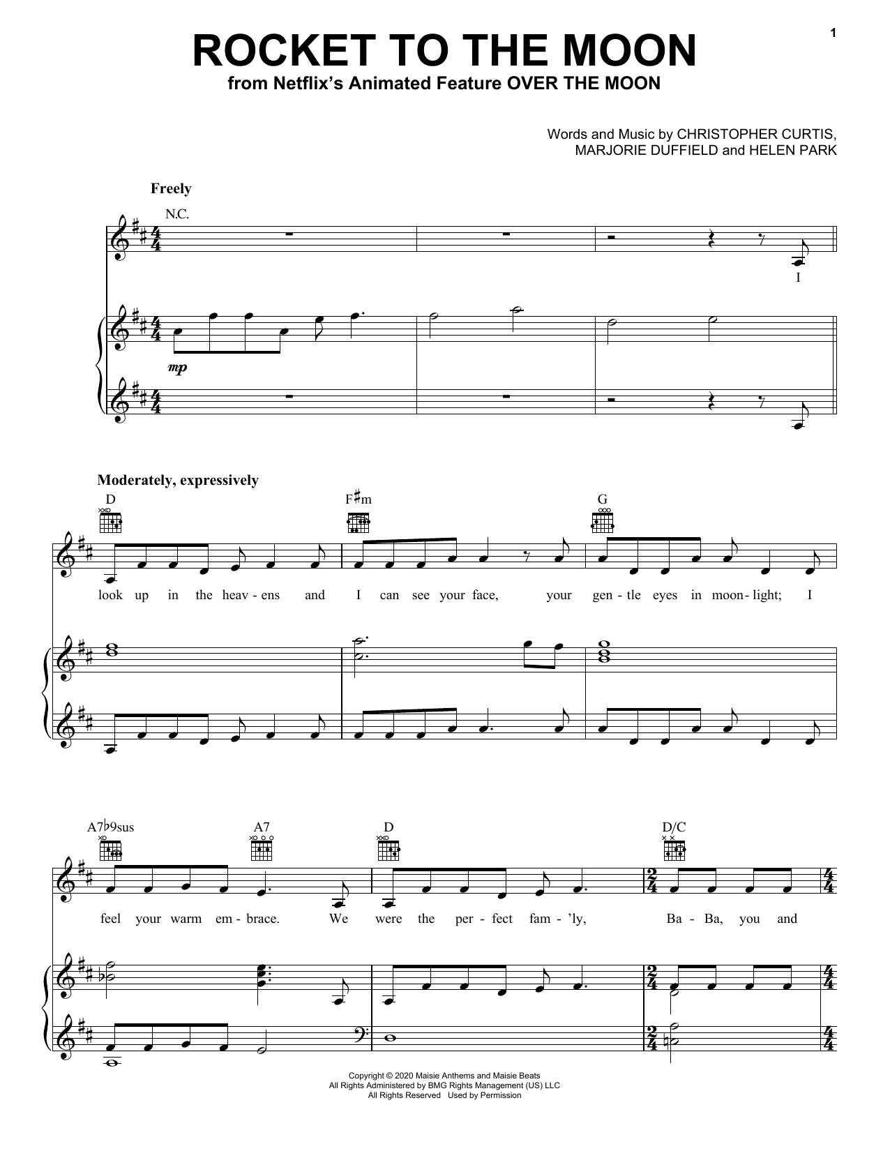 Download Cathy Ang Rocket To The Moon (from Over The Moon) Sheet Music and learn how to play Piano, Vocal & Guitar Chords (Right-Hand Melody) PDF digital score in minutes