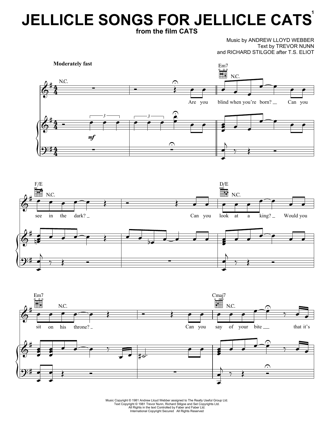 Download Cats Cast Jellicle Songs For Jellicle Cats (from the Motion Picture Cats) Sheet Music and learn how to play Easy Piano PDF digital score in minutes