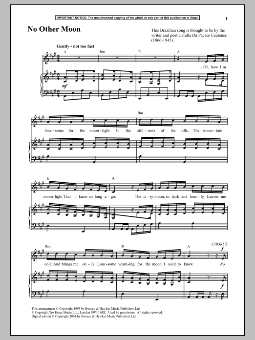 Download Catulla Da Pacixo Ceatense No Other Moon Sheet Music and learn how to play Piano PDF digital score in minutes
