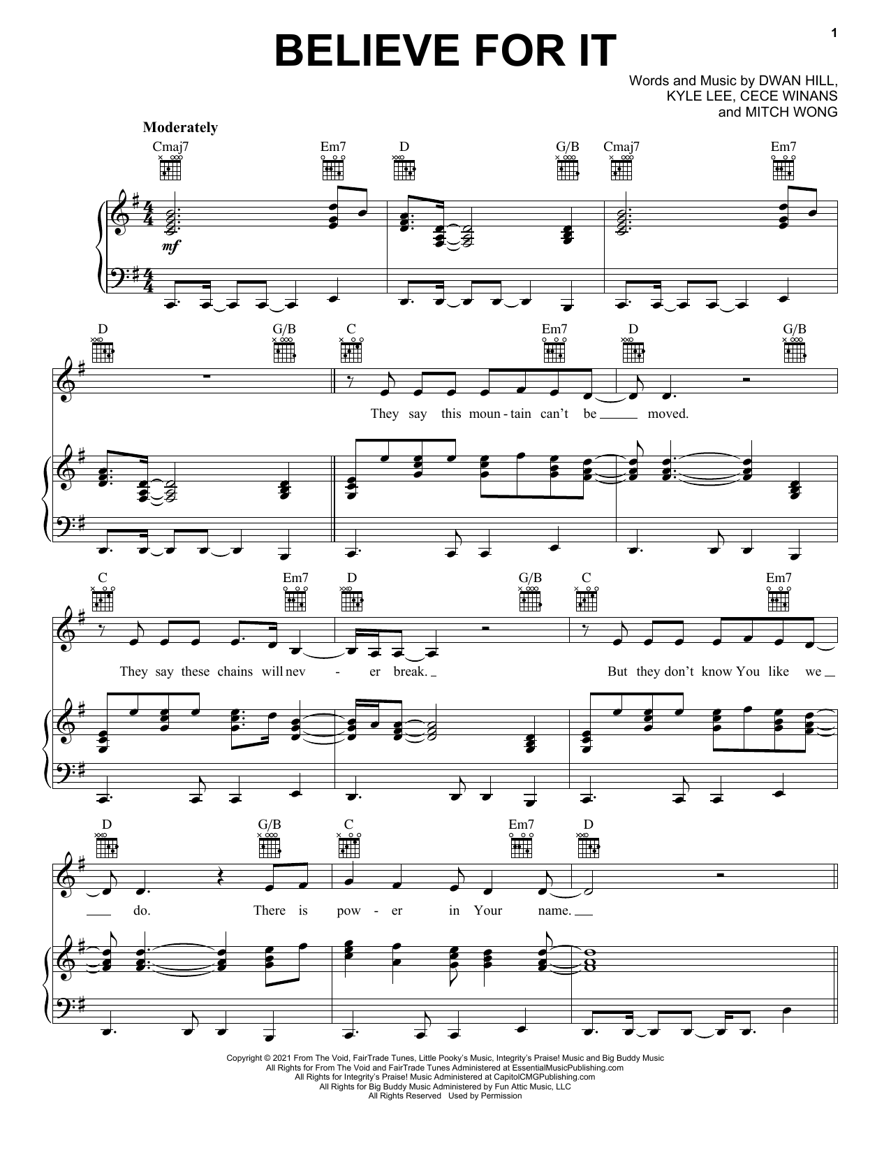 Download CeCe Winans Believe For It Sheet Music and learn how to play Piano, Vocal & Guitar Chords (Right-Hand Melody) PDF digital score in minutes