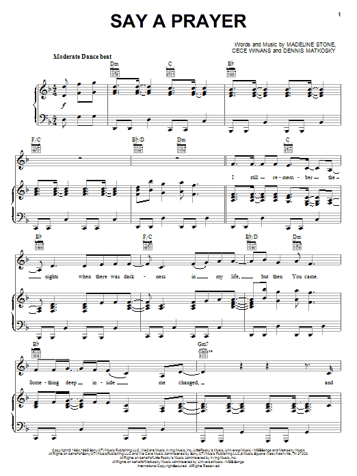 Download CeCe Winans Say A Prayer Sheet Music and learn how to play Piano, Vocal & Guitar (Right-Hand Melody) PDF digital score in minutes