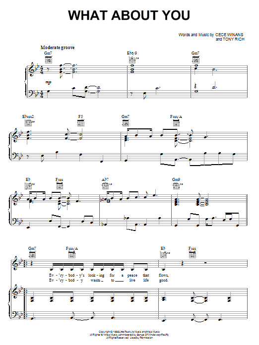 Download CeCe Winans What About You Sheet Music and learn how to play Piano, Vocal & Guitar (Right-Hand Melody) PDF digital score in minutes