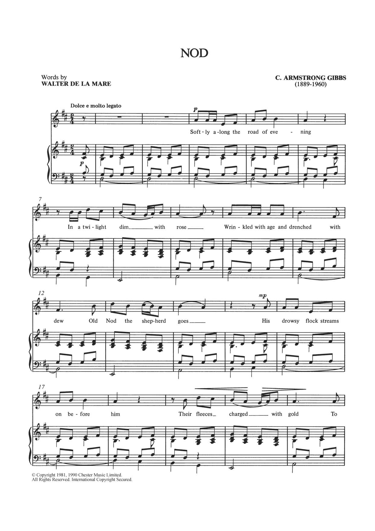 Download Cecil Armstrong Gibbs Nod Sheet Music and learn how to play Piano & Vocal PDF digital score in minutes