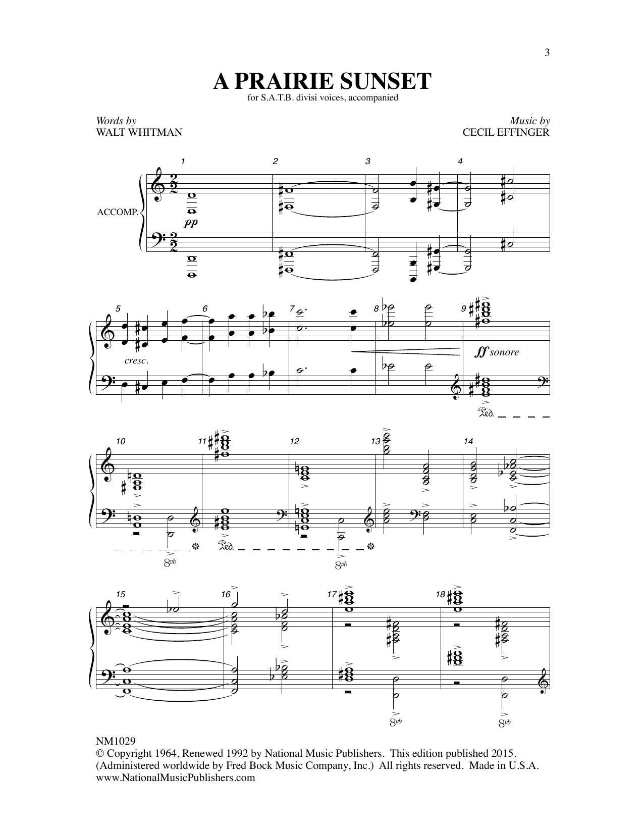 Download Cecil Effinger A Prairie Sunset Sheet Music and learn how to play SATB Choir PDF digital score in minutes