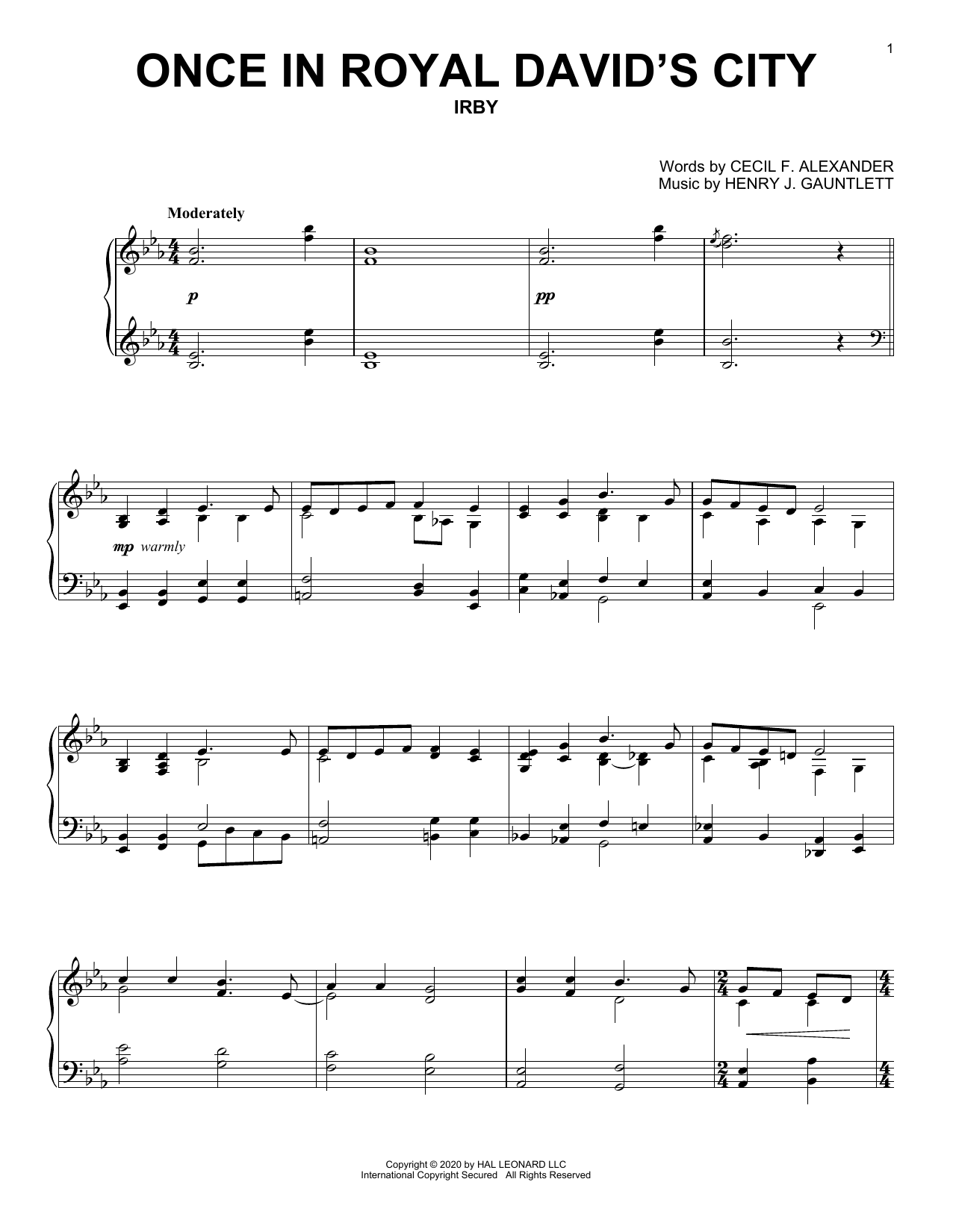 Download Cecil F. Alexander and Henry J. Gauntlett Once In Royal David's City Sheet Music and learn how to play Piano Solo PDF digital score in minutes