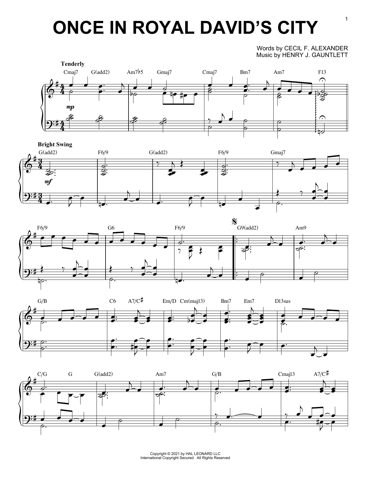 Download Cecil F. Alexander Once In Royal David's City [Jazz version] (arr. Brent Edstrom) Sheet Music and learn how to play Piano Solo PDF digital score in minutes