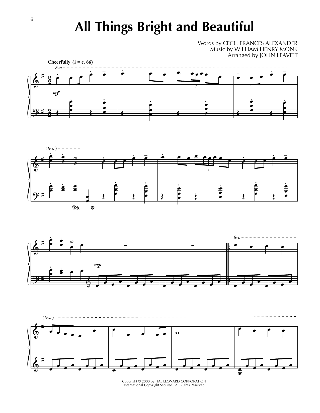 Download Cecil Frances Alexander Bright And Beautiful (arr. John Leavitt) Sheet Music and learn how to play Piano Solo PDF digital score in minutes